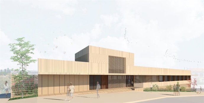 Recreación de la fachada principal del futuro Centro de Salud de Cascante.