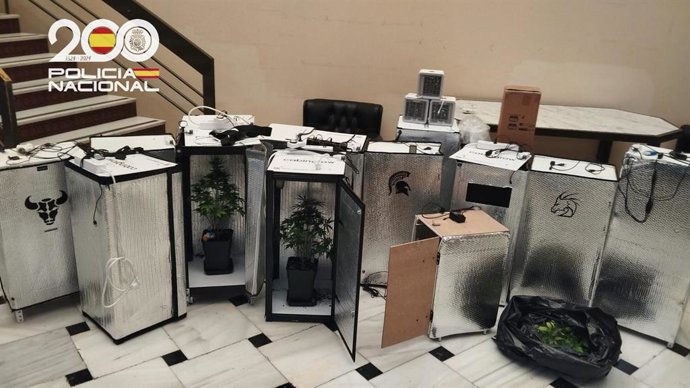 Imagen de los armarios 'indoor', fabricados artesanalmente para el cultivo de marihuana, intervenidos en esta operación.