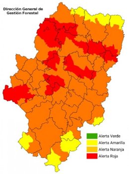 Avisos de risco de incêndio florestal para Aragão para 26 de agosto de 2025.