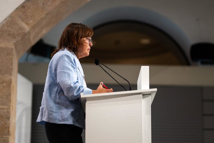 La consellera de Territorio, Vivienda y Transición Ecológica y portavoz de la Generalitat, Sílvia Paneque, en la rueda de prensa del Govern