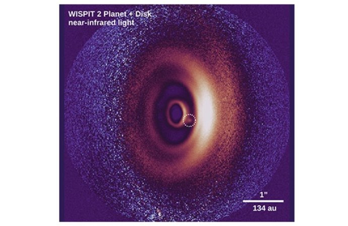 Esta é uma imagem de um planeta recém-nascido, provavelmente um gigante gasoso semelhante a Júpiter em nosso próprio sistema solar, mas cerca de cinco vezes mais maciço.
