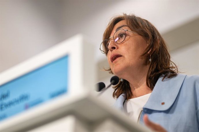 La portaveu del Govern i consellera de Territori, Habitatge i Transició Ecològica de la Generalitat, Sílvia Paneque, en la roda de premsa posterior al Consell Executiu d'aquest dimarts.