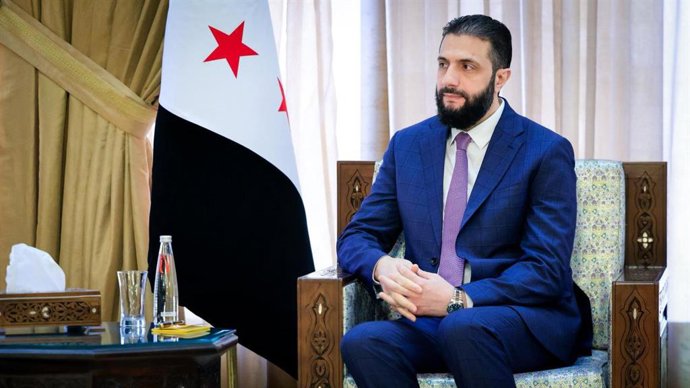 19 August 2025, Syria: Syrian President Ahmed al-Sharaa receives a delegation of members of the US House of Representatives and Senate in Damascus. Photo: -/Syrian Arab News Agency via APA Images via ZUMA Press Wire/dpa
