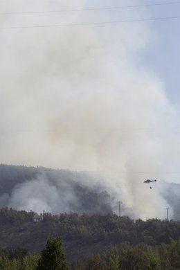 Efectivos de bomberos durante las labores de extinción del incendio de Garaño