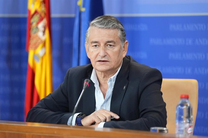 El consejero de la Presidencia, Interior, Diálogo Social y Simplificación Administrativa de la Junta de Andalucía, Antonio Sanz, en rueda de prensa. (Foto de archivo).