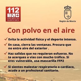 Consejos del '1-1-2' ante la concentración de masas de aire africano prevista para este miércoles sobre la Región de Murcia
