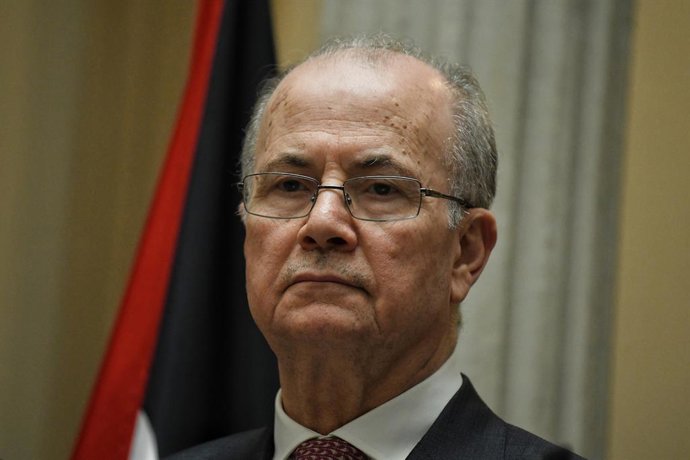 Archivo - Arquivo - O ministro das Relações Exteriores da Palestina, Mohammad Mustafa, durante uma coletiva de imprensa após a reunião no Palácio de Viana, em 29 de maio de 2024, em Madri (Espanha). Albares se reuniu com seus homólogos da Arábia Saudita e