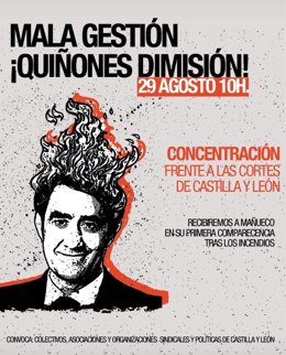 Cartel de convocatoria de una concentración frente a las Cortes con motivo de la comparecencia de Suárez-Quiñones.