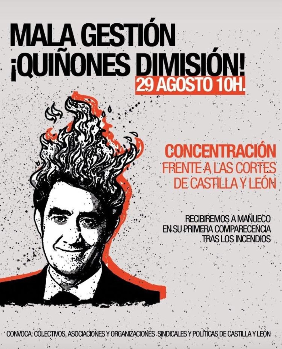 Cartel de convocatoria de una concentración frente a las Cortes con motivo de la comparecencia de Suárez-Quiñones.