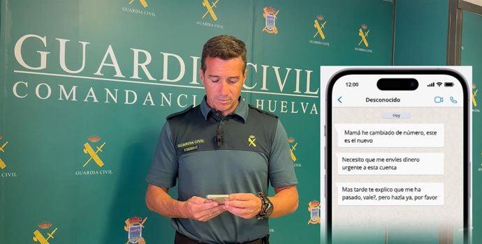 A Guardia Civil de Huelva alerta sobre o golpe do "filho em perigo".