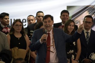 President of Mexican Senate, Gerardo Fernandez Noroña, speaks during the presentation for  his activities report  at Antigua Casona de XicotÃncatl. on August 14, 2025, in Mexico City, Mexico.