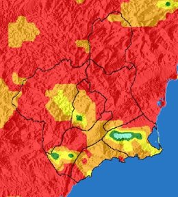 El nivel de riesgo de incendio forestal para este jueves es extremo o muy alto en la Región de Murcia