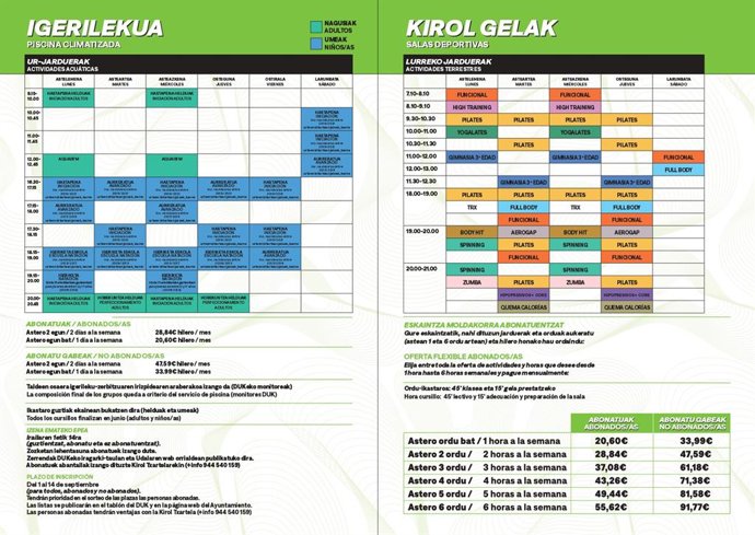 Derioko Kiroldegiko 2025-2026 kirol ikastaroak