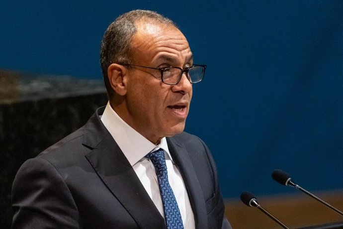 28 de julho de 2025, Bronx, Nova York, EUA: Badr Ahmed Mohamed Abdelatty, Ministro das Relações Exteriores, Emigração e Expatriados Egípcios da República Árabe do Egito, fala durante a Conferência Internacional de Alto Nível para a Resolução Pacífica da Q