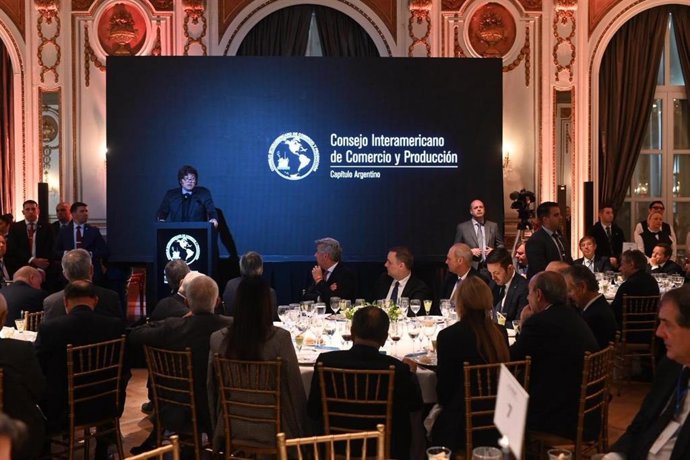 El presidente de Argentina, Javier Milei, habla en el Consejo Interamericano de Comercio y Producción (CICyP)