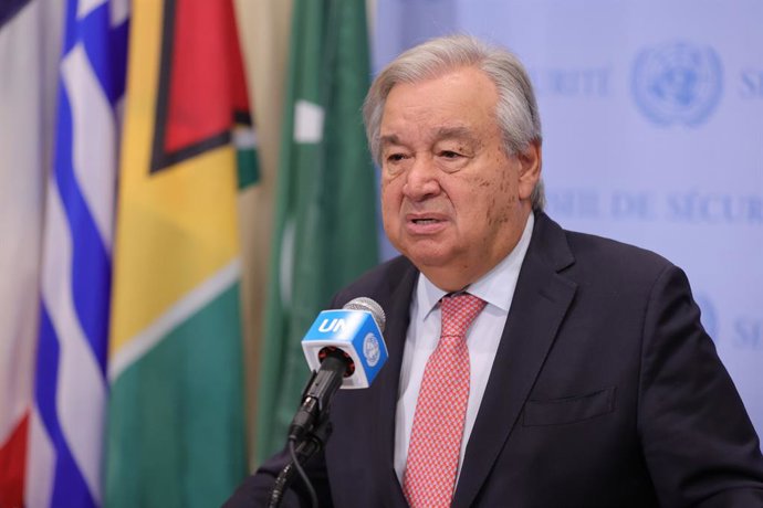28 de agosto de 2025, Nova York, Ny, EUA: Nações Unidas, Nova York, 28 de agosto de 2025: O Secretário-Geral da ONU, Antonio Guterres, discursou no Conselho de Segurança, destacando a terrível situação humanitária no Haiti e a escalada da crise em Gaza. E