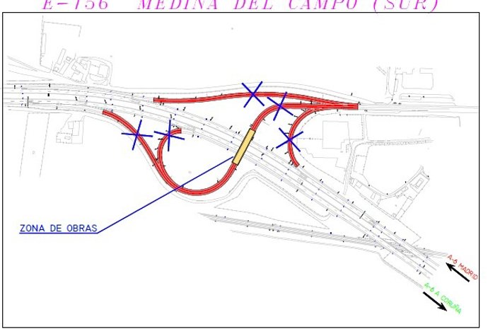 Transportes inicia la rehabilitación del puente sobre la A-6 en Medina del Campo (Valladolid).
