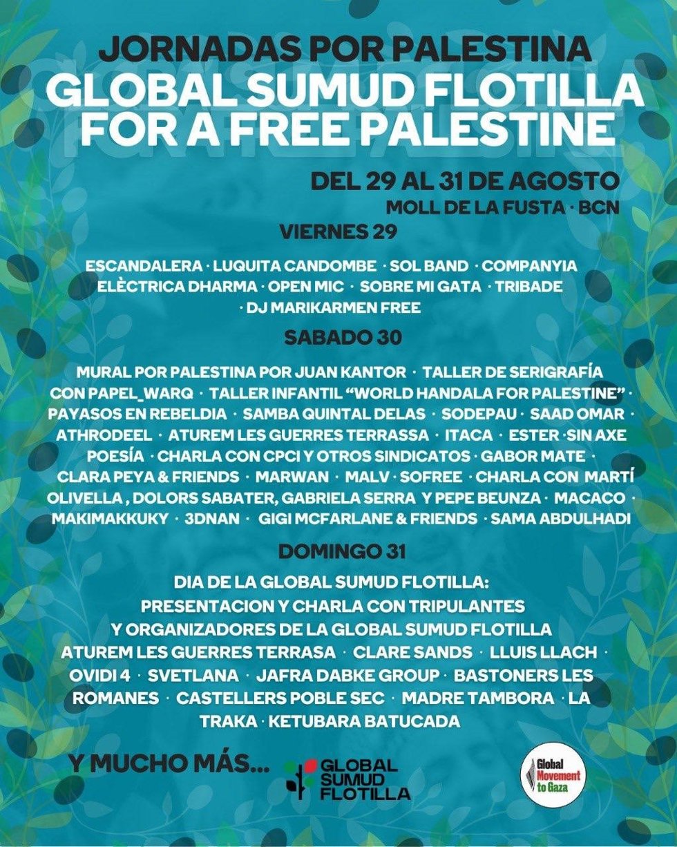 Jornadas culturales antes de la salida de la Global Sumud Flotilla en el Moll de la Fusta de Barcerlona