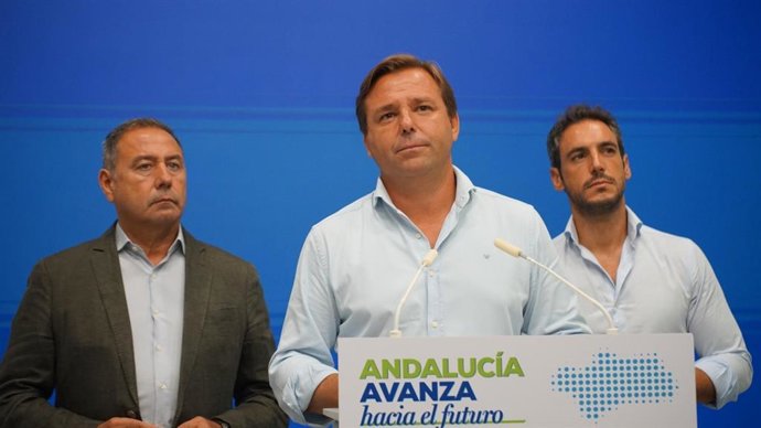 El secretario general del PP-A, Antonio Repullo, en rueda de prensa en Sevilla.