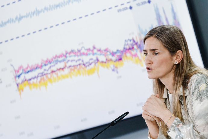 La vicepresidenta tercera y ministra para la Transición Ecológica y el Reto Demográfico, Sara Aagesen, durante una rueda de prensa tras el Consejo de Ministros, en el Palacio de la Moncloa, a 17 de junio de 2025, en Madrid (España).