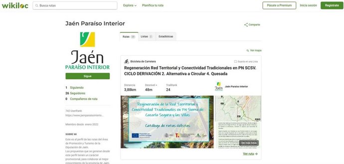 Captura de pantalla de la web con una de las nuevas rutas.