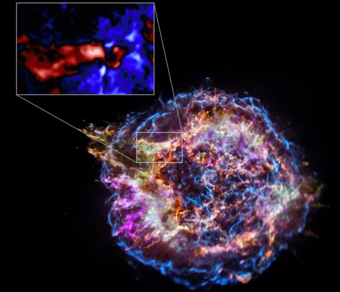 Este gráfico apresenta dados do Observatório de Raios X Chandra da NASA sobre o remanescente de supernova Cassiopeia A (Cas A), que revela que o interior da estrela foi violentamente reorganizado poucas horas antes de sua explosão.