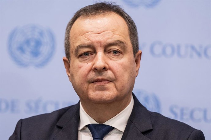 Archivo - March 25, 2024, New York, New York, United States: Serbian Acting Prime Minister and Foreign Minister Ivica Dacic speaks to the press at UN Headquarters in New York. Russia on 25th anniversary of Nato intervention into Former Republic of Yugosla