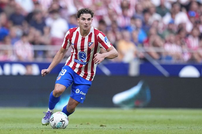 Julian Alvarez of Atletico de Madrid in action during the Spanish League, LaLiga EA Sports, football match played between Atletico de Madrid and Elche CF at Riyadh Air Metropolitano stadium on August 23, 2025, in Madrid, Spain.