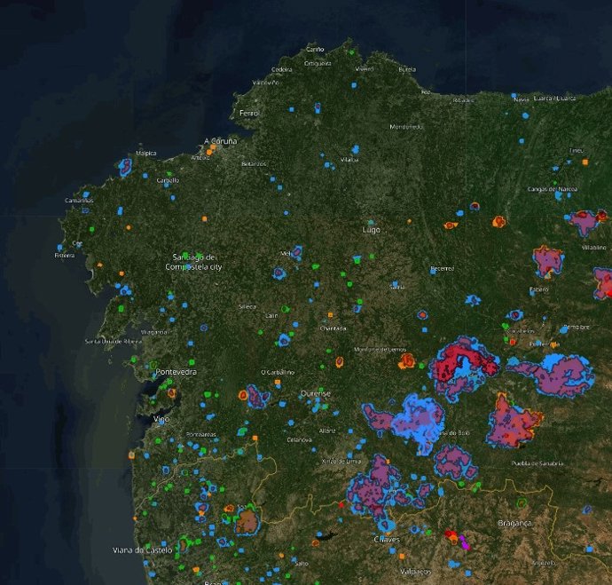 Imagen de los incendios forestales de julio y agosto de 2025, según el sistema de información EFFIS, del programa europeo Copernicus.