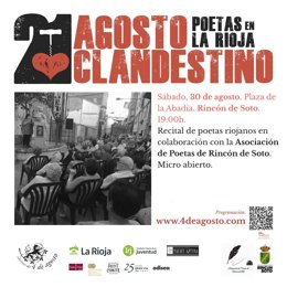 #Agostoclandestino Convoca Un Recital De Poetas Riojanos En Colaboración Con La Asociación De Poetas De Rincón De Soto