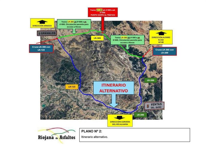 La LR-385 en Grávalos estará cortada del 2 al 19 de septiembre para garantizar la seguridad vial durante las obras