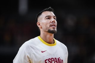 Willy Hernangomez of Spain looks on during City of Madrid Tournament, basketball match played between Spain and Germany at Madrid Arena on August 21, 2025 in Madrid, Spain.