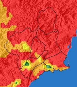 El nivel de riesgo de incendio forestal para este lunes es extremo o muy alto en la Región de Murcia