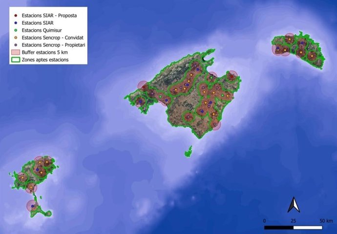 Mapa de las estaciones climáticas del Govern en Baleares.