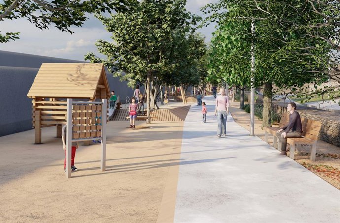Imagen virtual del nuevo parque infantil que el AMB construirá en la Riera de Canyadó de Badalona (Barcelona).