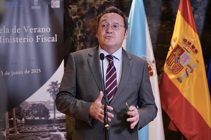 Archivo - El fiscal general del Estado, Álvaro García Ortiz, en la clausura de la escuela de verano del Ministerio Fiscal, en el Pazo de Mariñán, a 13 de junio de 2025, en Bergondo, A Coruña (España). 