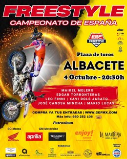 Cartel del Campeonato de España de Freestyle Motocross que se celebrará en Albacete.
