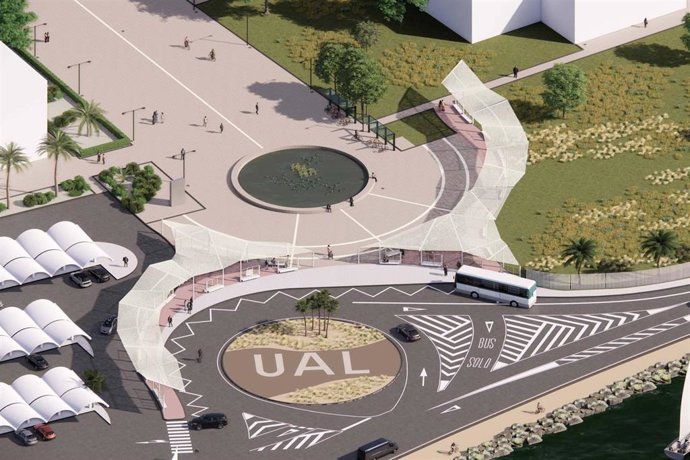 Recreación del diseño de la nueva parada sur de autobuses del campus según el proyecto de Estudios Ferrer Arquitectos.