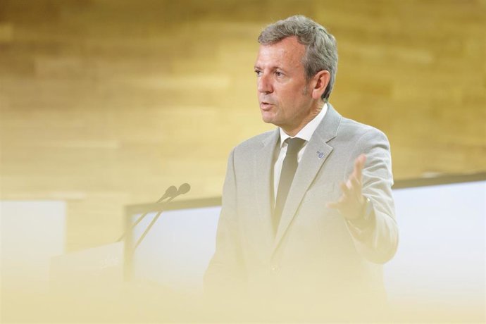 El titular del Gobierno gallego, Alfonso Rueda, en la rueda de prensa tras el Consello del 1 de septiembre de 2025.