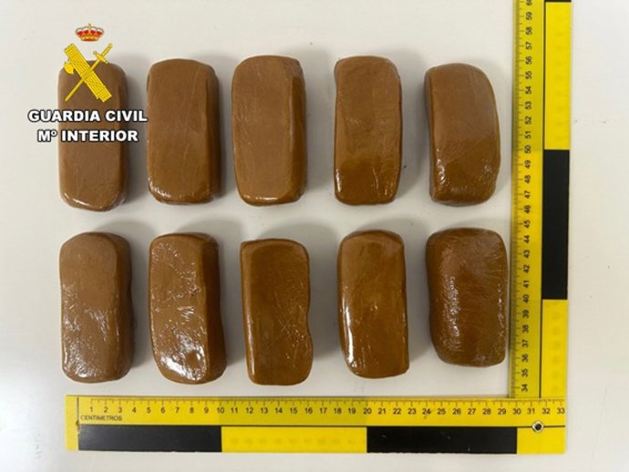Los diez paquetes de hachís intervenidos en el envío