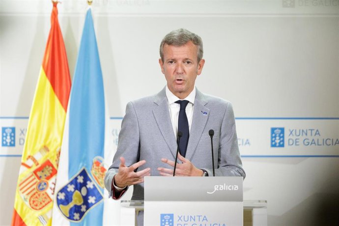 El presidente de la Xunta, Alfonso Rueda, en la rueda de prensa posterior a la reunión del Consello de la Xunta.