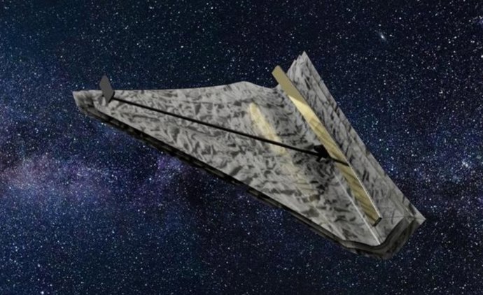 Diseño conceptual para un telescopio espacial rectangular, inspirado en el Difractor Interfero Coronagraph Exoplanet Resolver (DICER), un observatorio espacial infrarrojo hipotético, y el telescopio espacial James Webb.