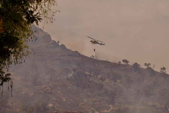 Imagen de las tareas de extinción del incendio forestal que durante la jornada han tenido lugar en Monte Coronado.