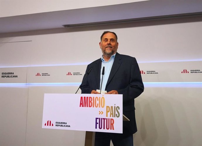 El presidente de ERC, Oriol Junqueras, en rueda de prensa
