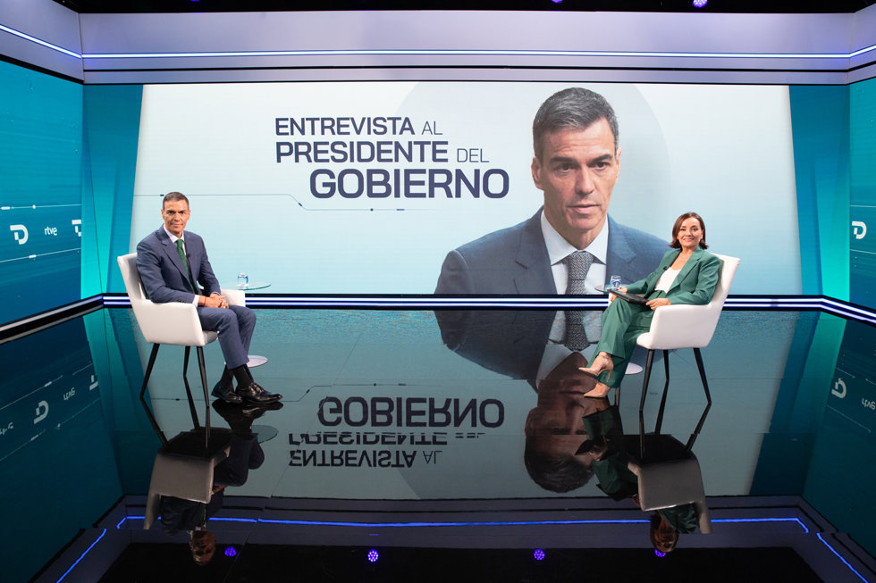 El presidente del Gobierno, Pedro Sánchez, durante su entrevista en RTVE. 
