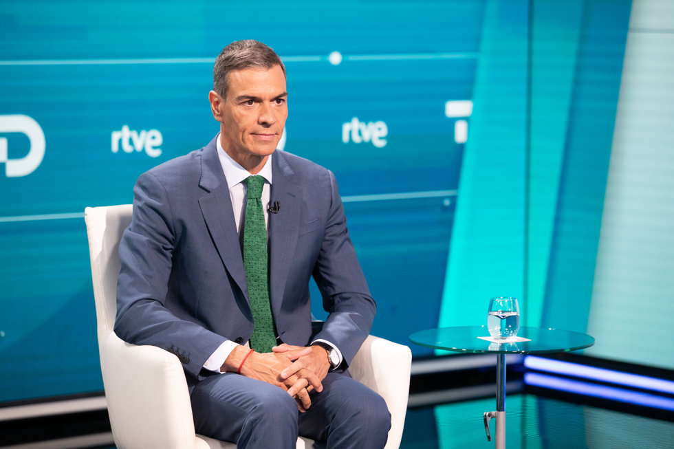 El presidente del Gobierno, Pedro Sánchez, durante su entrevista en RTVE. 