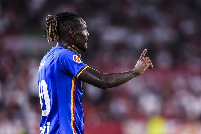 Christantus Uche of Getafe CF gestures during the Spanish league, LaLiga EA Sports, football match played between Sevilla FC and Getafe CF at Ramon Sanchez-Pizjuan stadium on August 25, 2025, in Sevilla, Spain.