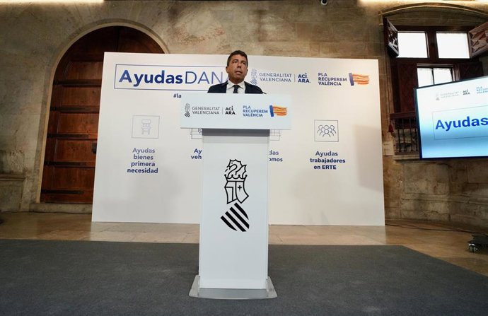 Mazón durante la declaración institucional en la que anuncia las nuevas ayudas a afectados por la dana