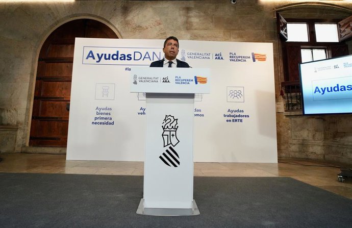 Mazón durant la declaració institucional en la qual anuncia les noves ajudes a afectats per la dana