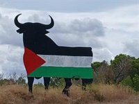 El Toro de Osborne de Algaida amanece pintado con una bandera de Palestina